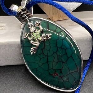 Green Gemstone Frog Pendant Necklace